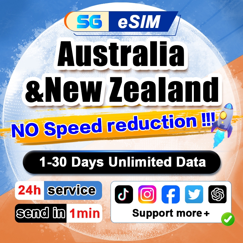 Australia & NZ eSIM 5G High speed 1-30 Days 1GB-30GB Unlimited Data Optus/Vodafone eSIM Card