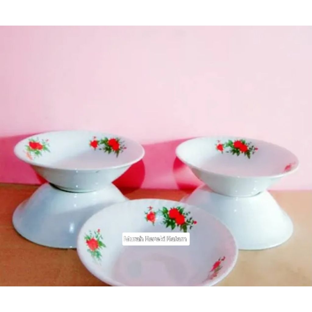 Mangkok Keramik Motif Bunga Classik /Mangkok Putih Motif Rose