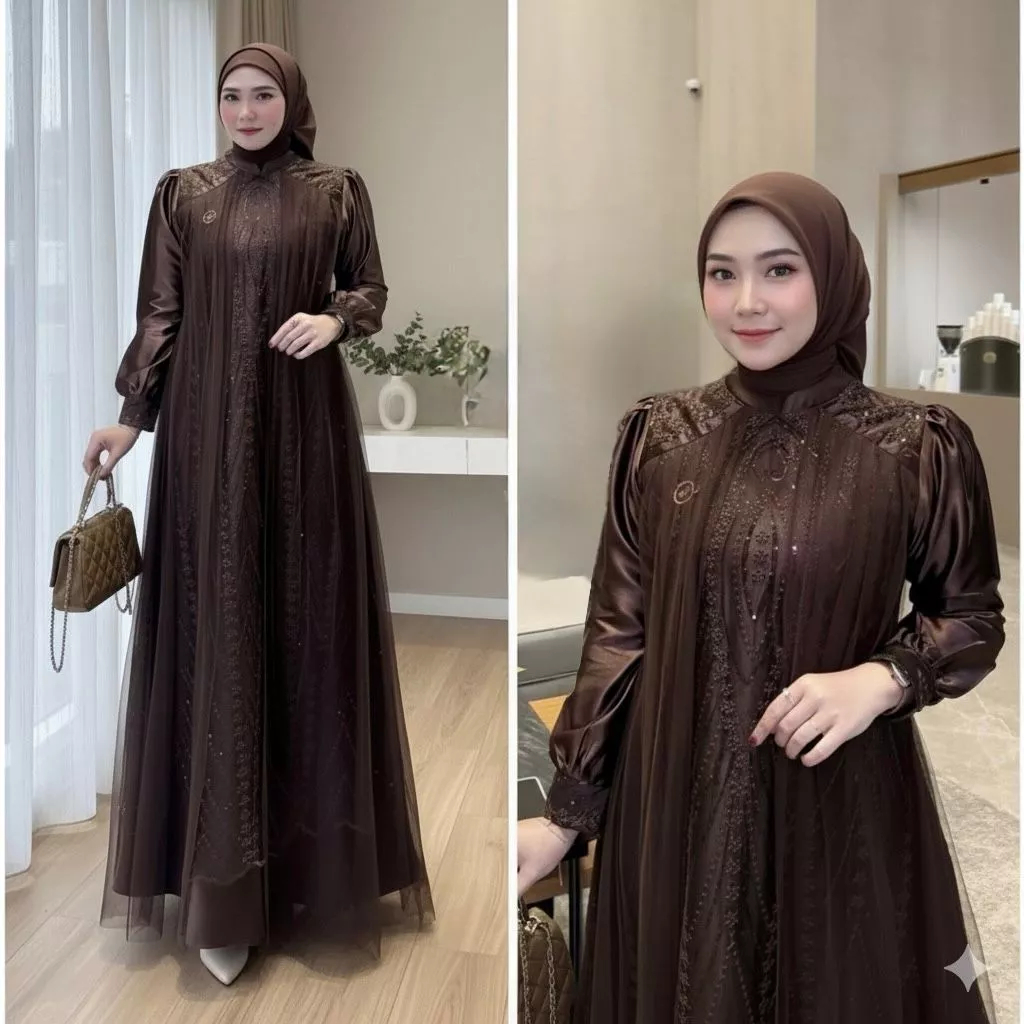VNS LEYA Dress Gamis lebaran 2026 velvet brokat gamis mewah pesta pernikahan kondangan Lunalace