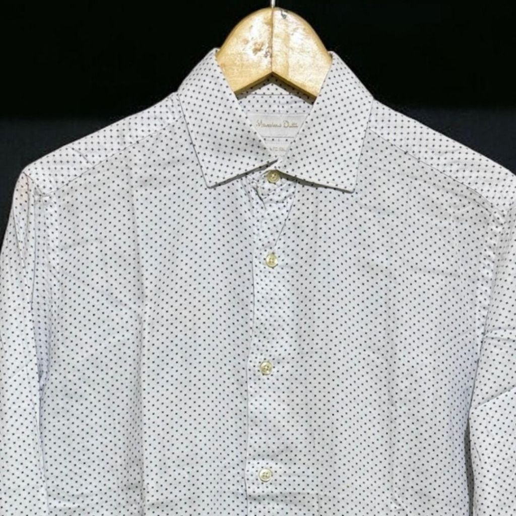 MASSIMO DUTTI White Spotted Mens Shirt - made in Turkey | Kemeja lengan panjang pria