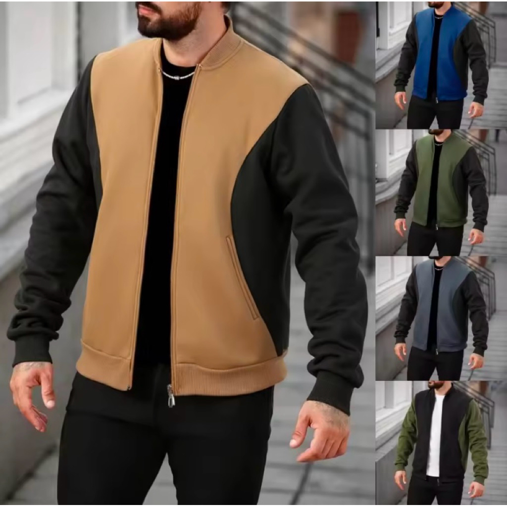 JAKET PRIA SIMPLE MINIMALIS,JAKET BOMBER PRIA KATUN KEREN