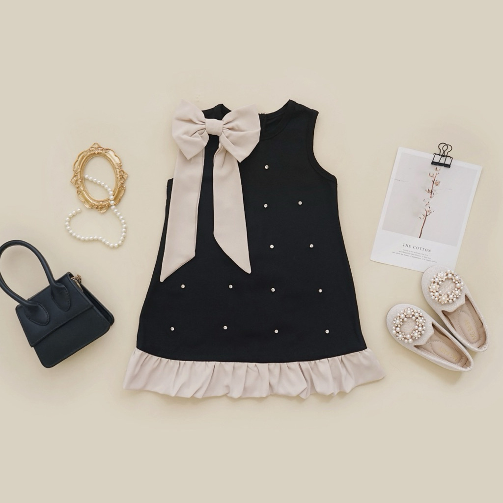GINA RIBBON BLACK RIBBON DRESS ANAK PEREMPUAN