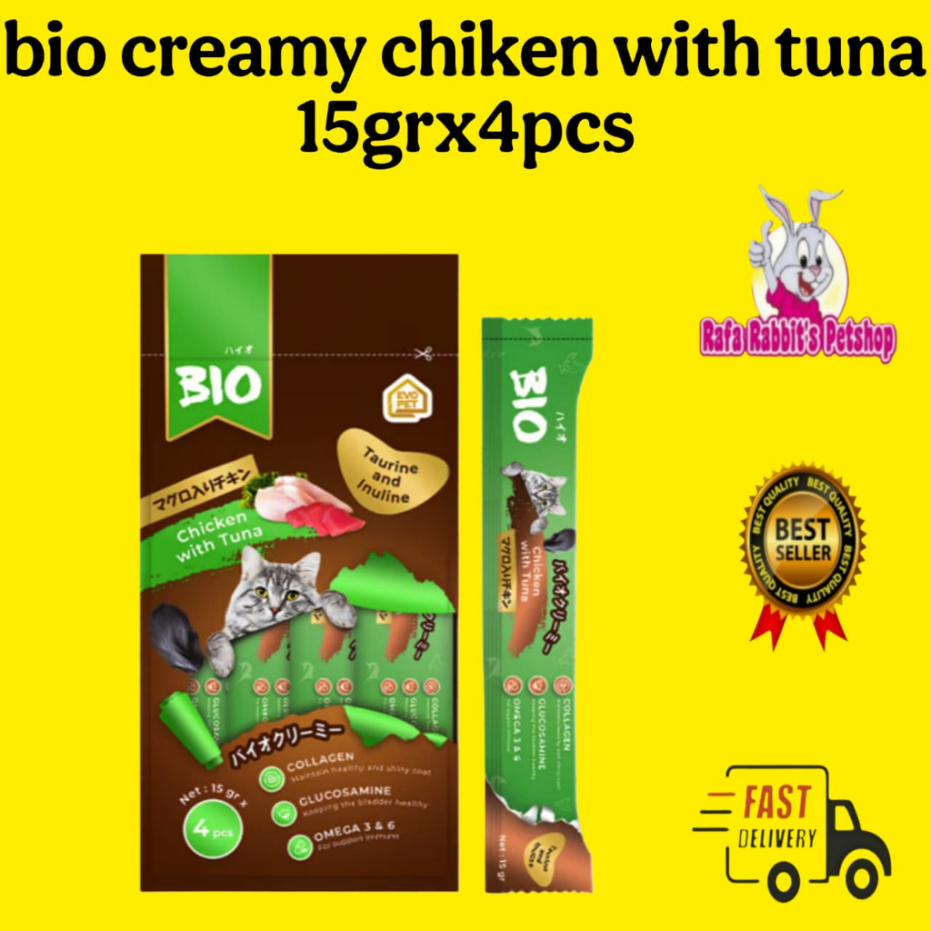 BIO CREAMY CAT TREAT SNACK CEMILAN KUCING BASAH meo creamy ciao chicken with tuna