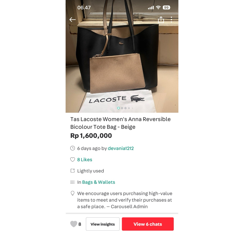 ori lacoste reversible tote bag