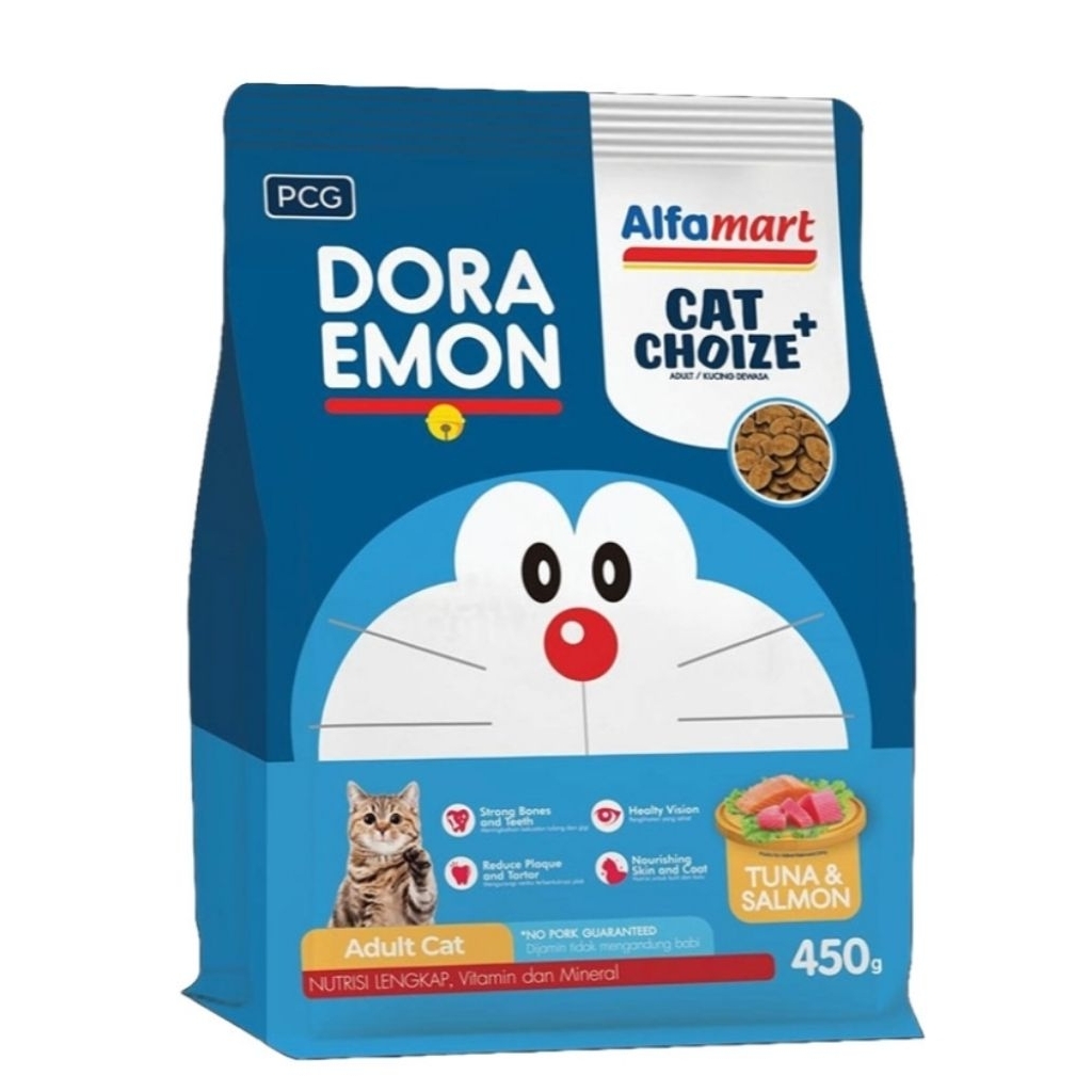 Alfamart Cat Choize Doraemon Makanan Kucing Kering Adult Rasa Tuna & Salmon 450 g