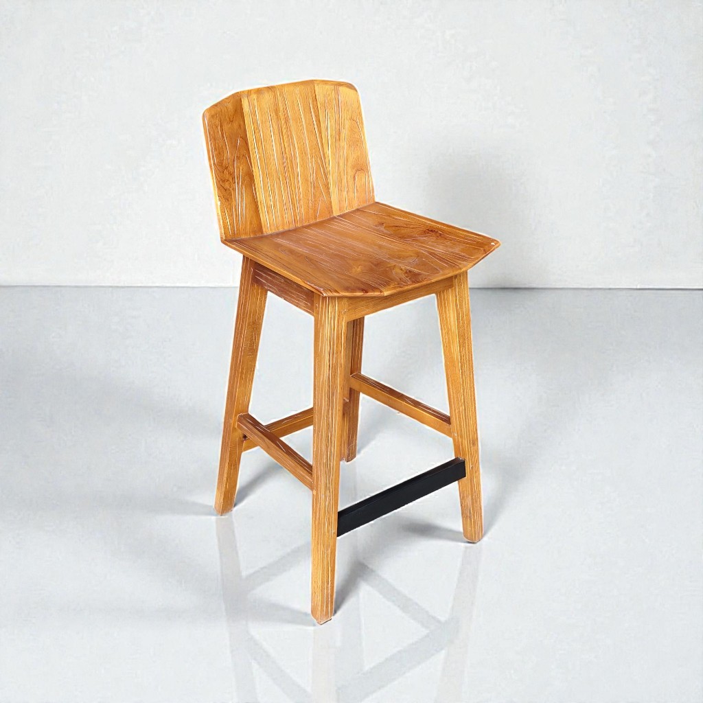 Adiku Kursi Bar Kayu Jati Asli - Model Modena - Kursi Cafe Bar Stool Minimalis Standar Ekspor Premiu
