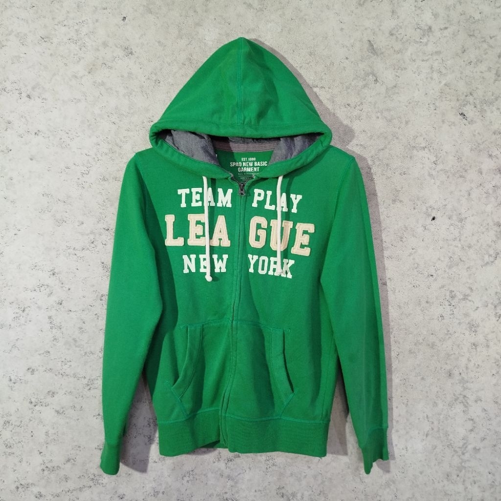 Hoodie Zipper Pria SPAO NEW BASIC GARMENT Hijau Big Logo Casual Hoodie Zip Size M