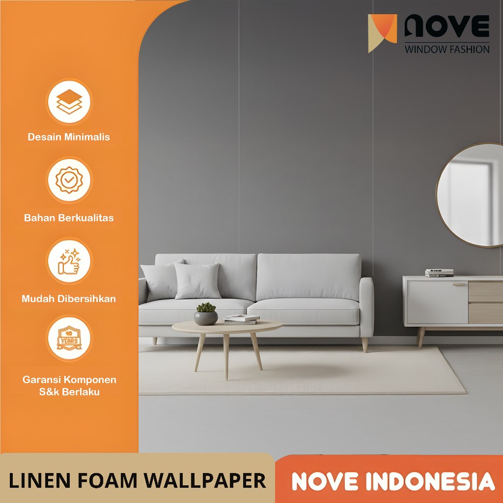 NOVE - Wallpaper Dinding - Linen Foam Wallpaper Dinding dengan perekat 1 Roll 50cm x 280cm