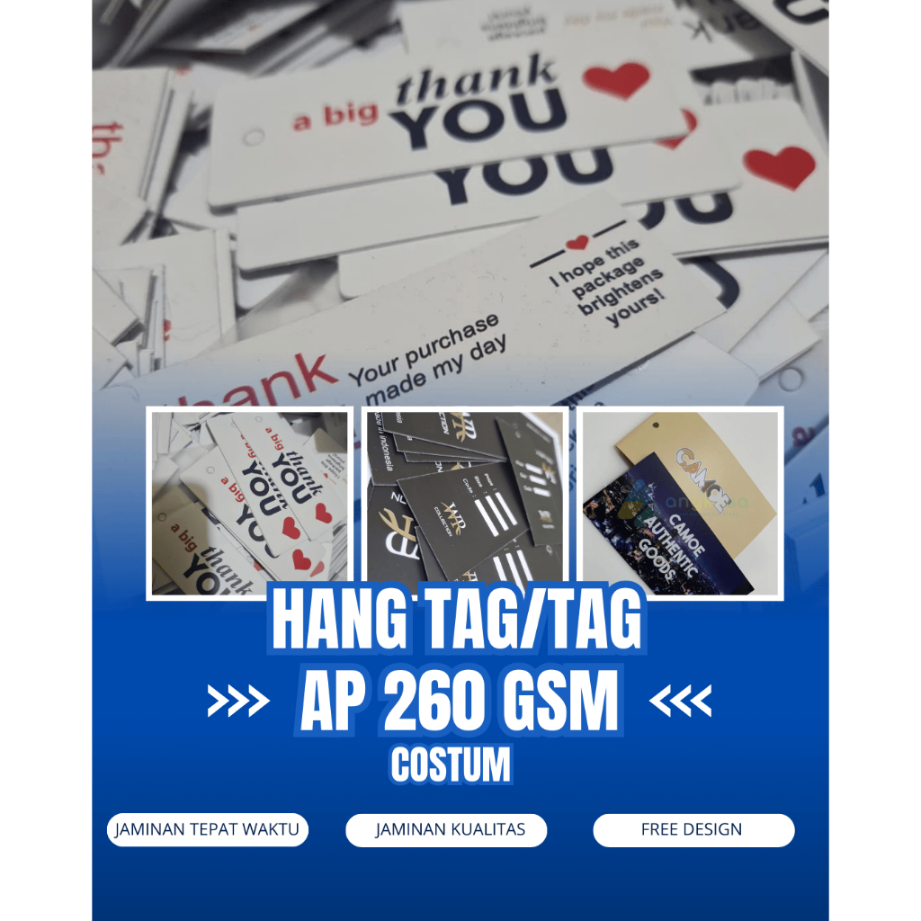 ( 100 PCS ) HANGTAG COSTUM Ketebalan 260 Gsm/ Hangtag Baju, Hangtag Celana, Hangtag Kaos