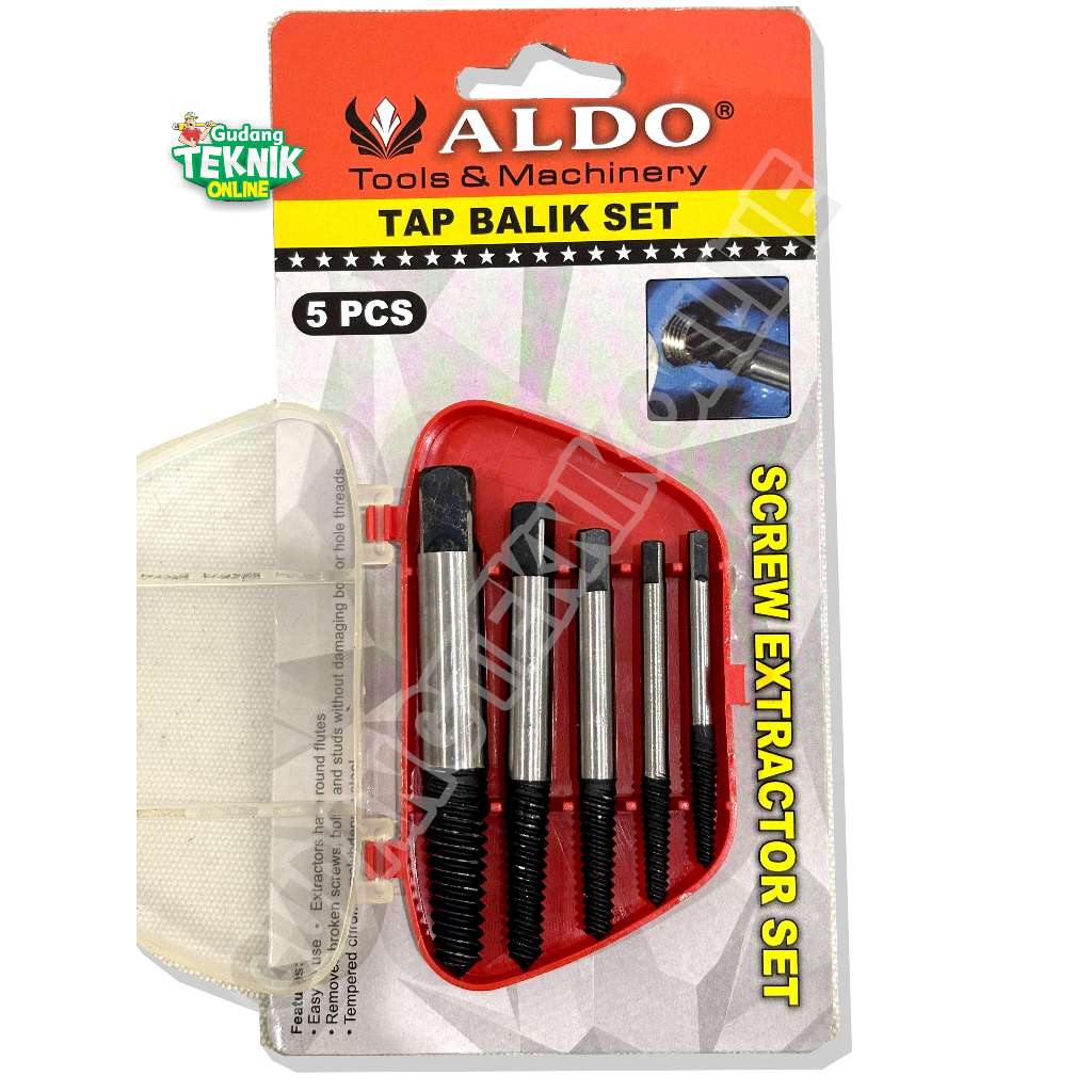 Mata Tap Balik Set 5pcs ALDO Tap Perusak Baut Patah Sleg Slek / Screw Extractor Hand Tap Balik Buka 
