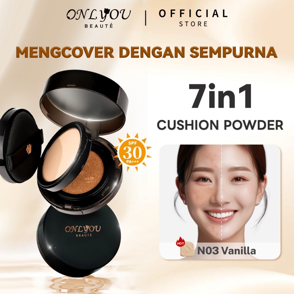 ONLYOU Double Cushion Powder Perfect Glow Cushion Make Up Foundation SPF30 PA+++ 8X Rose Serum 12g+7
