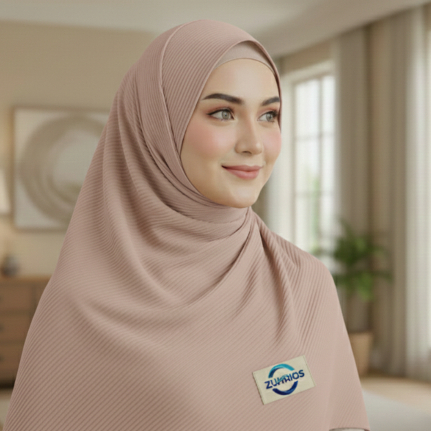 ZUHRIOS Hijab Pashmina Plisket Warna Nude