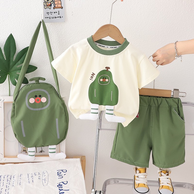 Setelan Kaos Anak Laki Laki Premium Set Kaos Motif Alpukat Kaki 3D Celana Pendek Free Tas