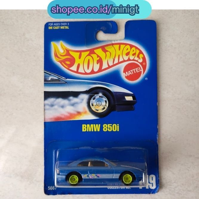 Hot Wheels BMW 850i / Biru / Velg Kuning Stabilo / Rilis tahun 1993