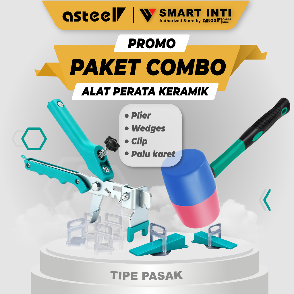 Asteel Paket Alat Perata Pasang Keramik Lantai Tile Spacer Leveling System Klip Palu Karet