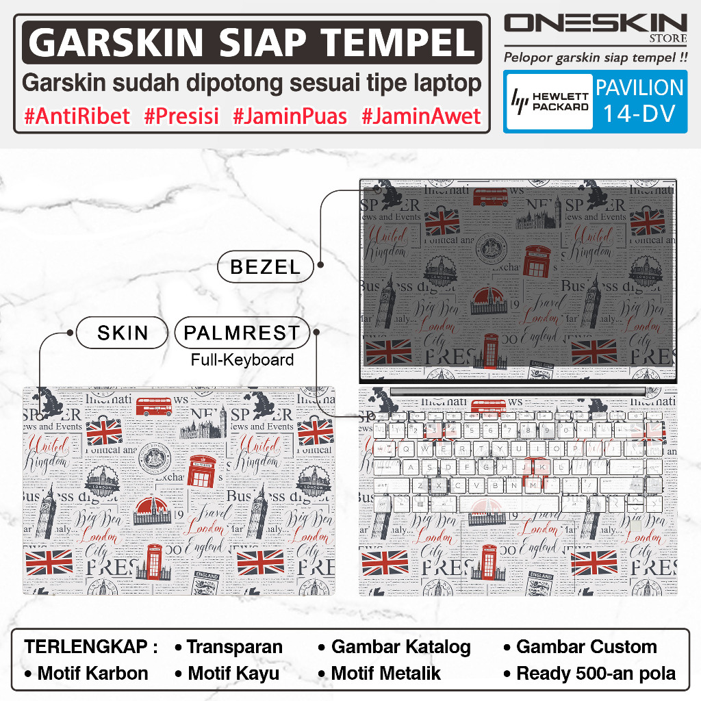 Precut Garskin Sticker Laptop Skin Perfect Fit Kompatibel dengan HP Pavilion 14-dv dv0065tx dv0066tx