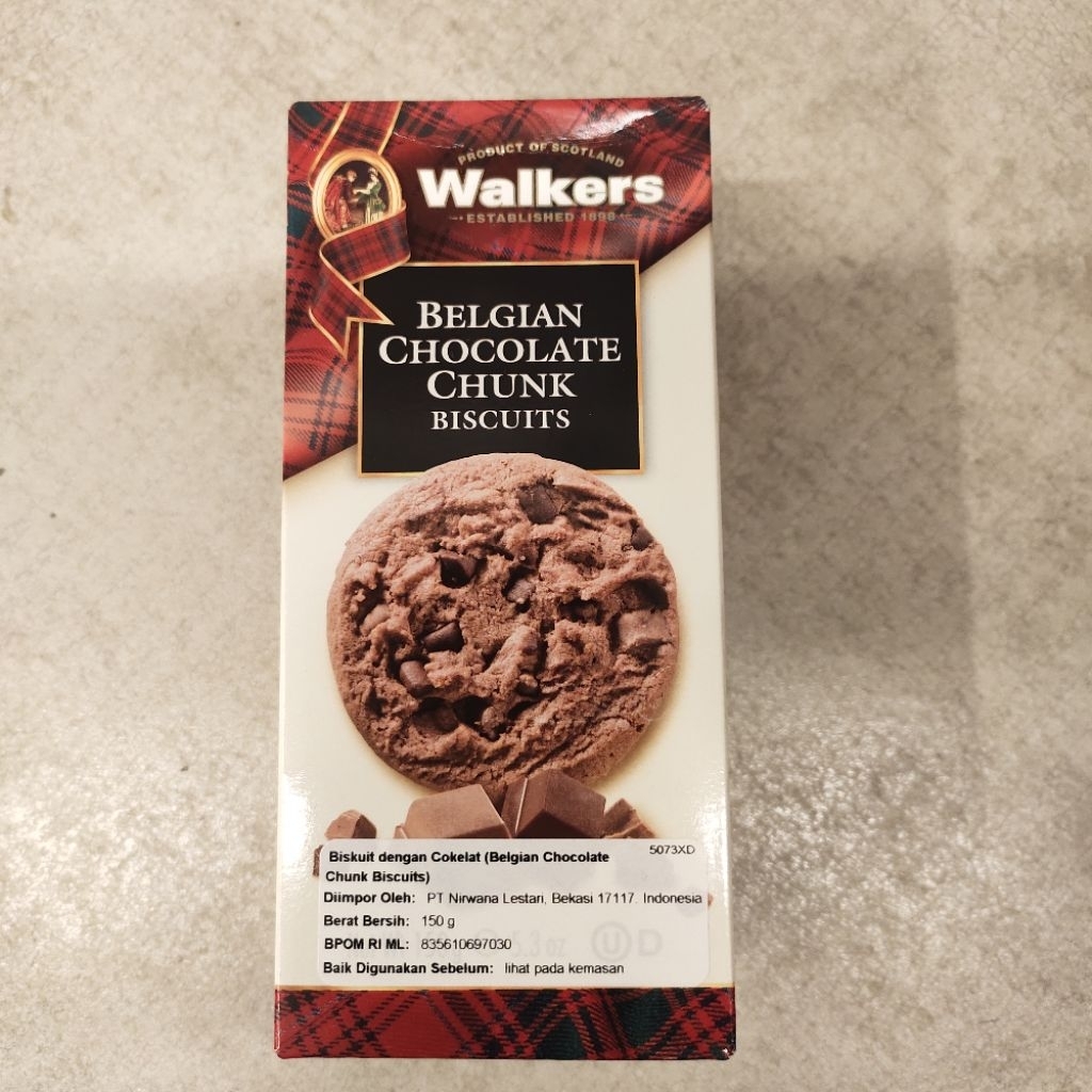 Walkers Belgian Chocolate Chunk Biscuits 150 gram cookies coklat import dari Scotlandia