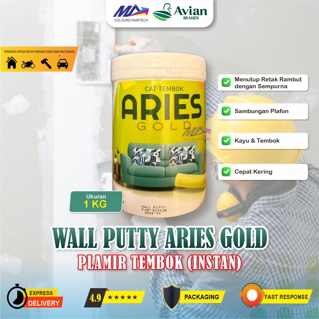 Avian Dempul Kayu - Plamir Aries Gold Wall Putty Filler 1kg- cat dempul - cat warna