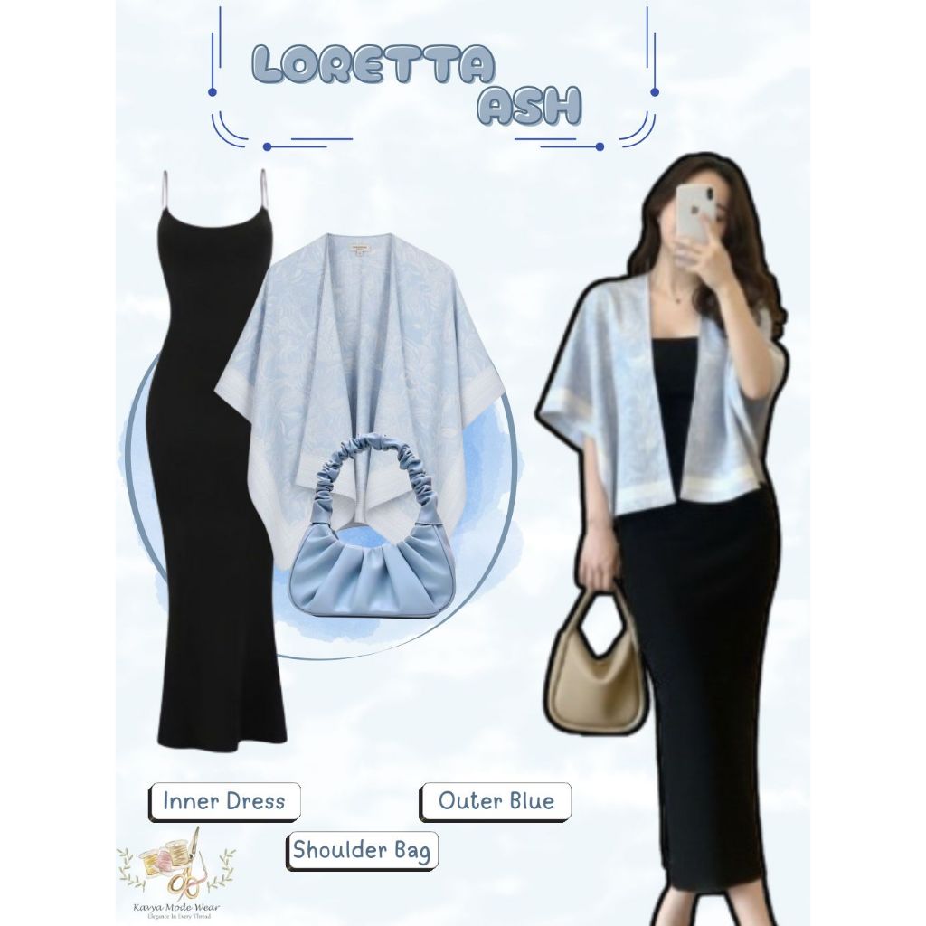One Set 3in1 | Setelan Pantai Wanita | Outer Blue + Inner Dress Hitam | OOTD Korean Style Remaja | B