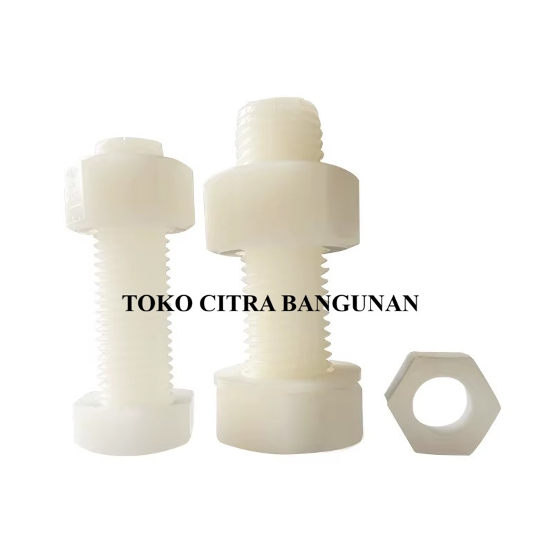 Baut Nylon M10 Mur Baut Ring Nilon M 10 Baut Plastik Screw Baut Industri White Bolt Nylon Baut Kepal