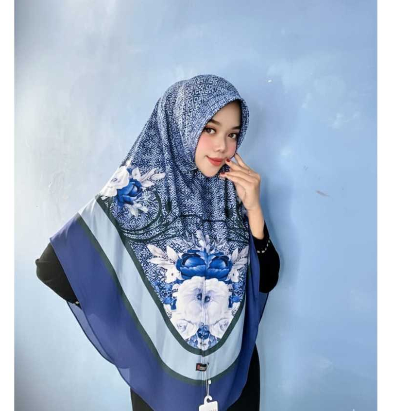 KHAROMAH | [New] Hijab Bergo Jumbo Bunga Printing Sublim XXL Kerudung syari 90x115cm Terbaru 2026 mu