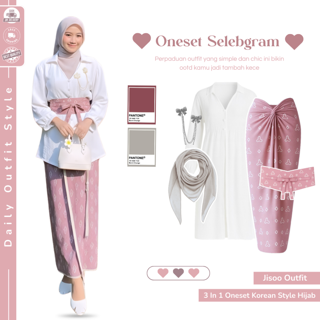 Setelan OOTD Wanita Remaja ( Bella Square + Brosh + Tunik + Rok + Oblet ) One Set Kondangan - JO 99