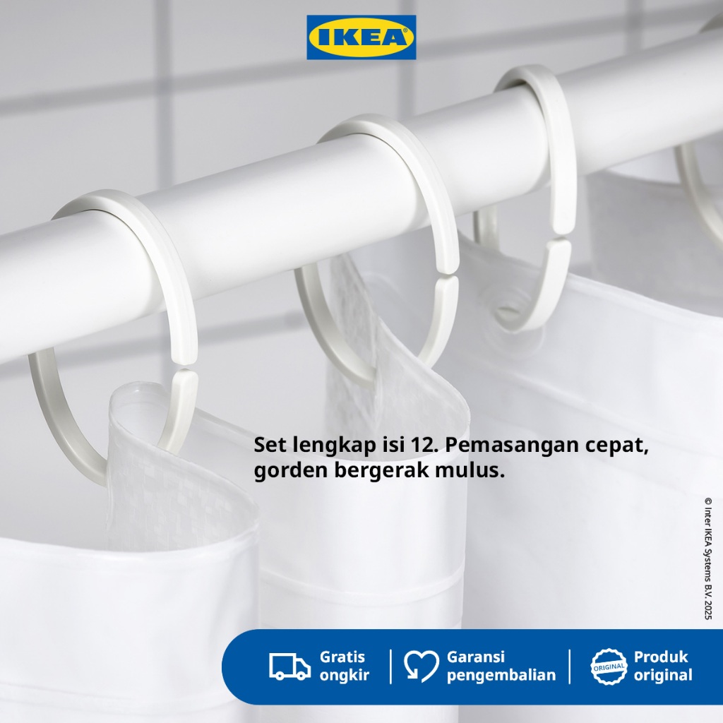 IKEA HASSJON Ring Tirai Kamar Mandi Putih Isi 12pcs