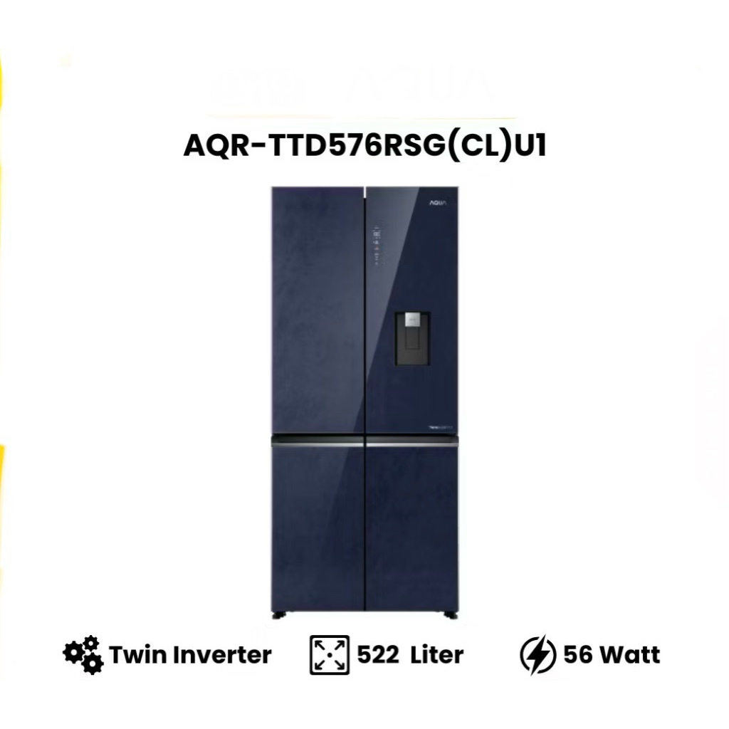 AQUA AQR-TTD576RSG (CL) U1 Kulkas 4 Pintu dengan Dispenser  Aqua Kulkas Multidoor Twin Inverter