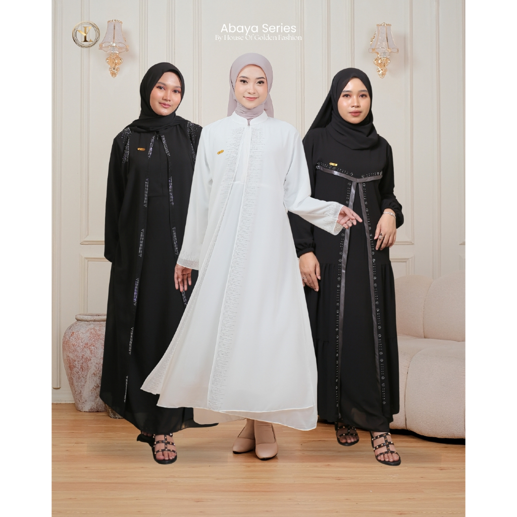 Abaya Hitam Putih - Gamis Wanita Bahan Ceruty Abaya Mewah Elegan Busui Friendly By House Of Golden
