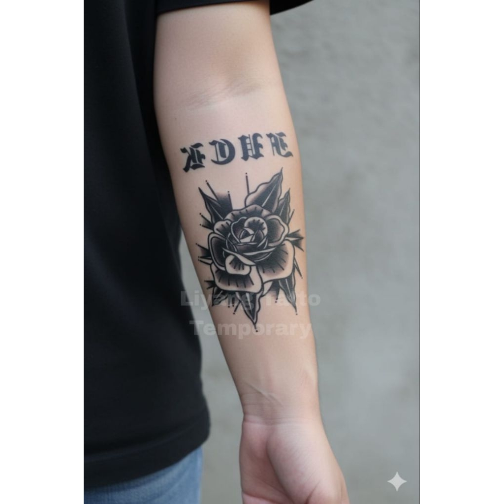 COD Tatto temporer QS 01 MAWAR HITAM size 11x8 stiker tatto temporary tatto tempel sementara bisa bu