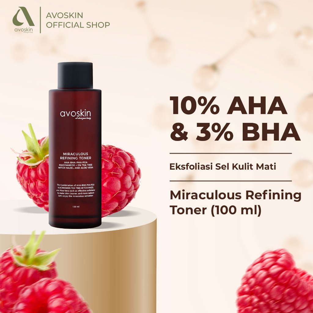 Toner Avoskin Miraculous Refining 100ml-AHA BHA PHA-Eksfoliasi Kulit Wajah