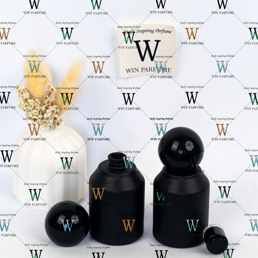 Botol Parfum Hertic Hitam Doff 30ml Tutup Bulat Hitam Mewah Semi Press Ring Spray Hitam
