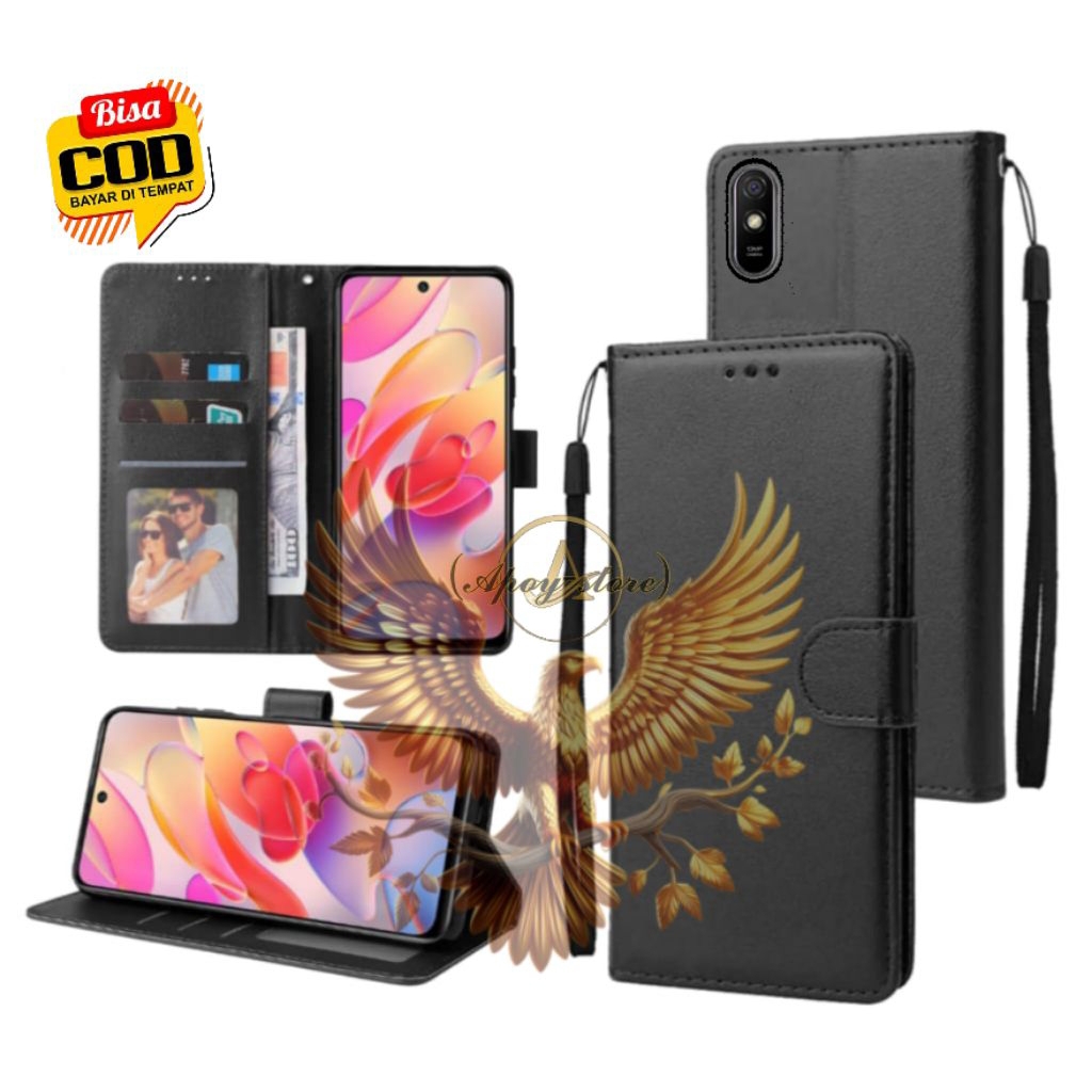 CASE HP REDMI 9A - CASING DOMPET-FLIP LEATHER-SARUNG HP