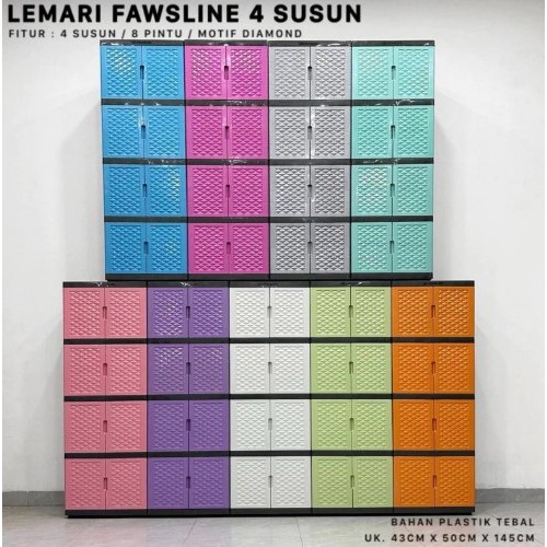 Lemari Fawsline 4 Susun / Lemari Plastik 4 Susun Warna / Lemari Baju Anak Serbaguna