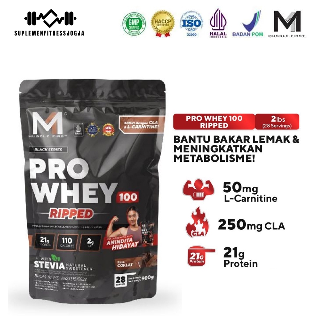 MUSCLEFIRST M1 Pro Whey 100 RIPPED 2 Lbs 900 Gram Whey Protein + CLA & L Carnitine Muscle First