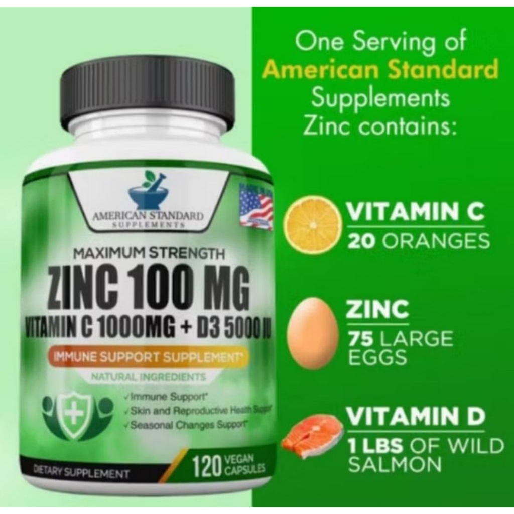 Maximum Strength Zinc 100mg American D3 vitamin C 1000mg