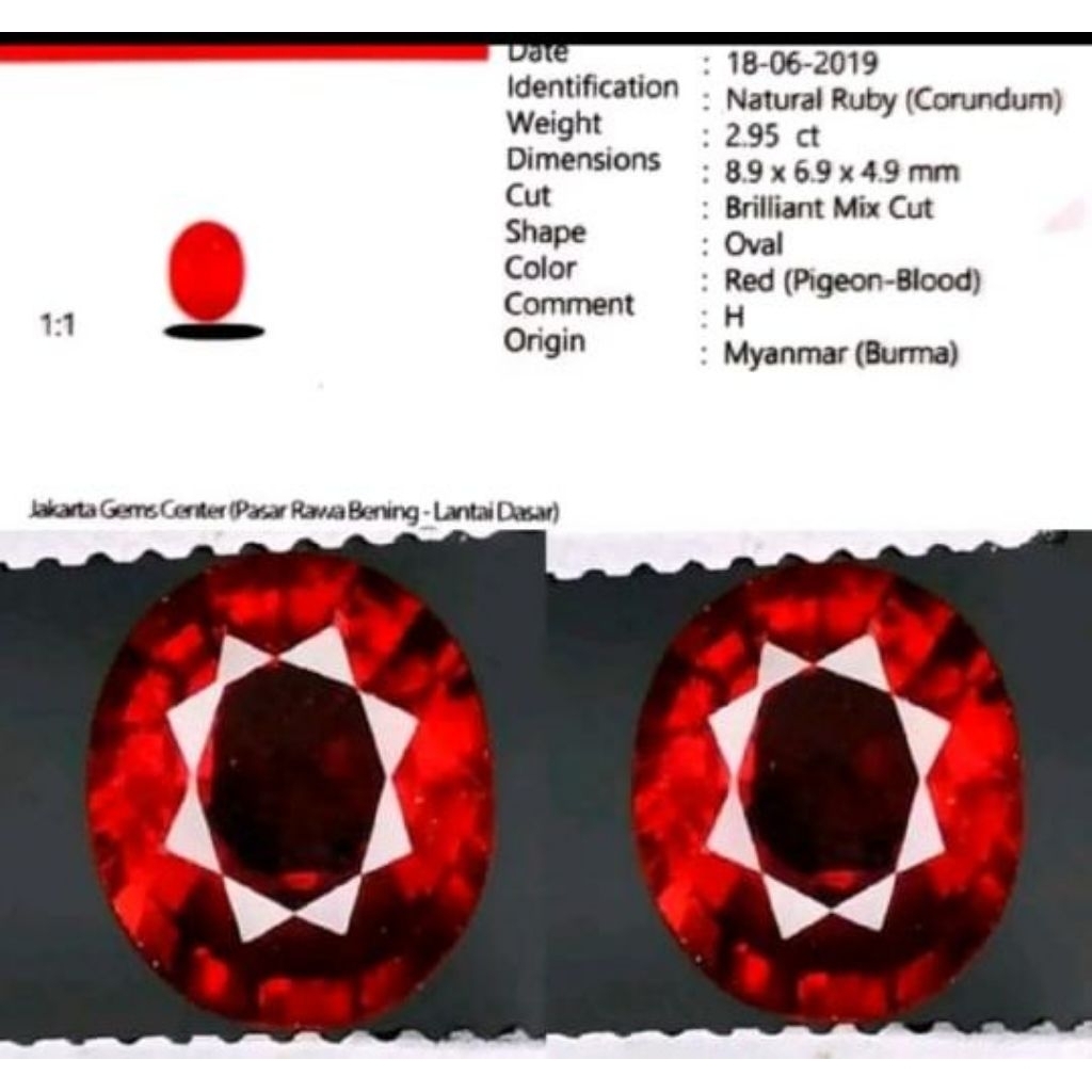 batu permata Ruby top luster+ sertifikat