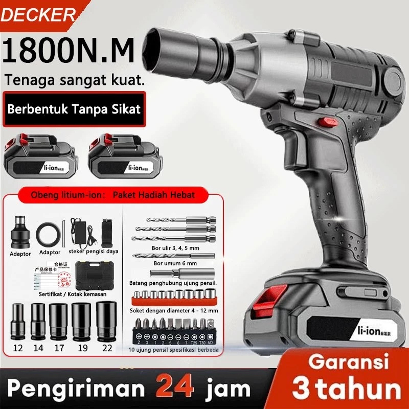 COD-Cordless Impact Wrench 588V 680N/M Bor Impact Baterai 2 Baterai Impek Baterai Kunci Wrench Recha