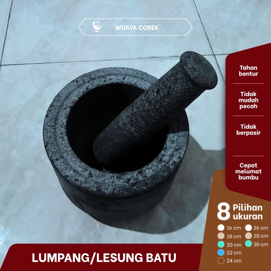 LUMPANG/LESUNG BATU UKURAN 16CM/12CM/14CM FREE ALU PENUMBUK