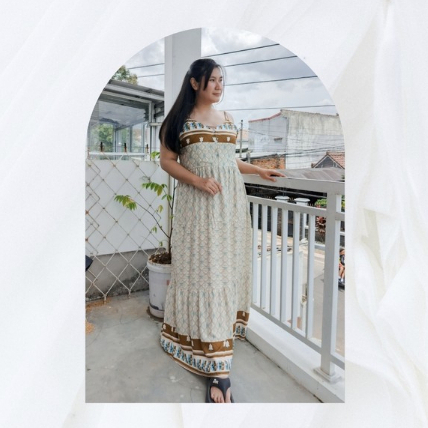 Dress daster panjang model Tali dan kancing dada cantik kekinian bahan adem