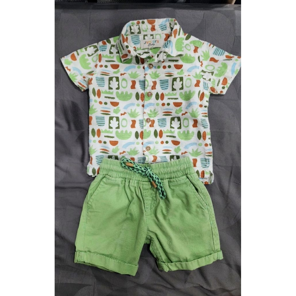 Set Baju Pergi Kemeja Bayi Merk Juniors Baby warna Mint size 6 bulan