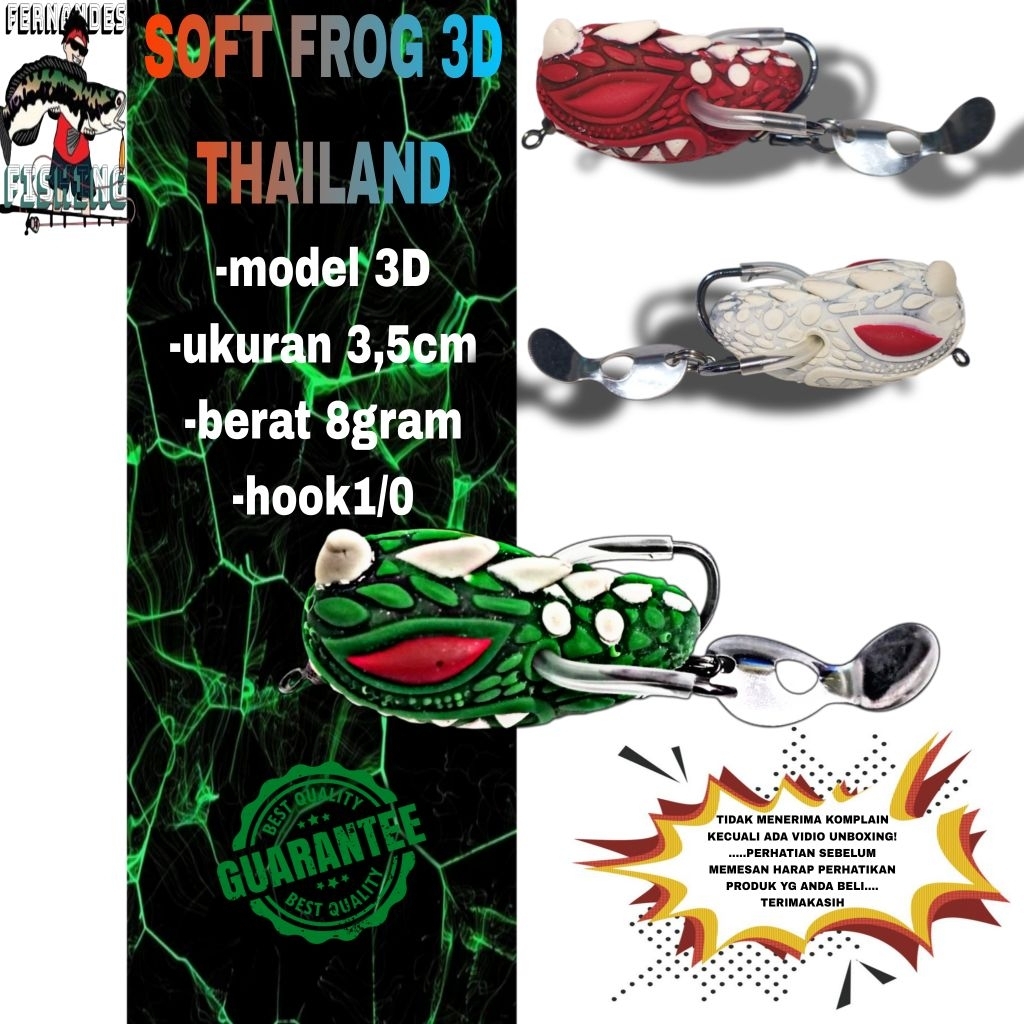 SOFT FROG Dragon Thailand 3D (3dimensi) Lure 3,5cm Casting Gabus, Toman