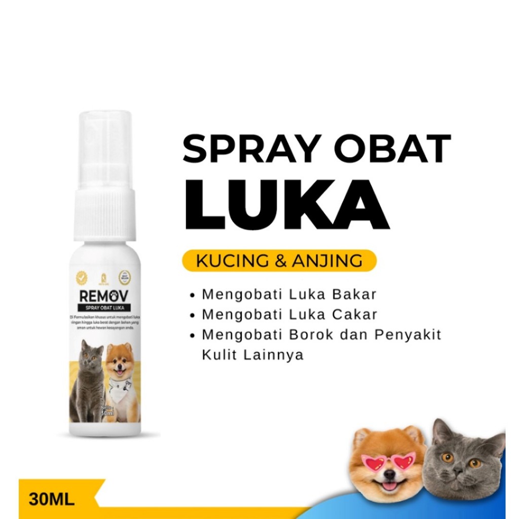Remov Spray Obat Luka Kucing Anjing 30ml Antibiotik Anti Bakteri Luka Hewan Peliharaan Cepat Kering