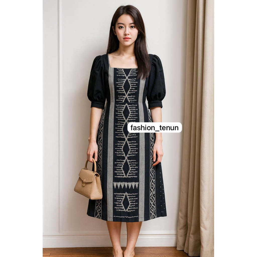 Kagura Dress Tenun Hitam Etnik