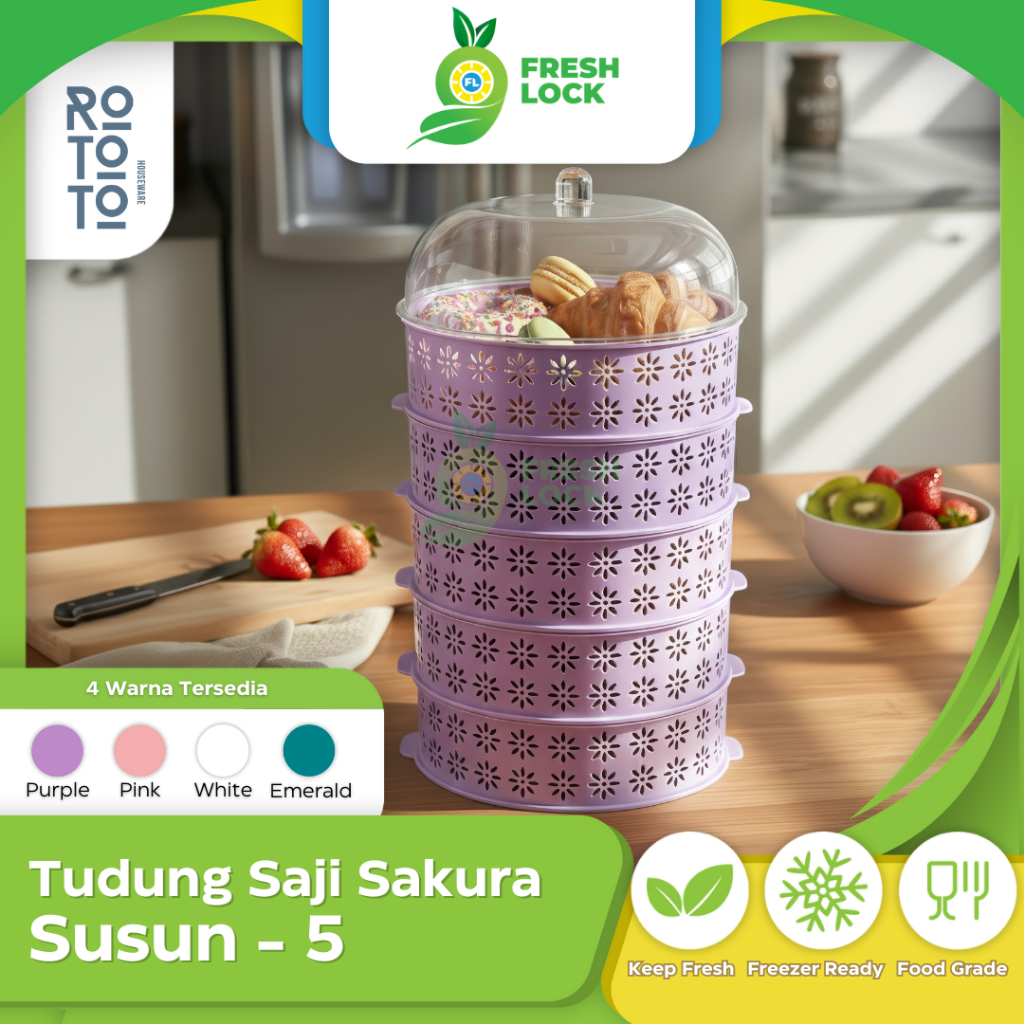 Rototo Tudung Saji Susun Wadah Penyimpanan Makanan Estetik & Higienis Wadah Penutup Food Rack Storag