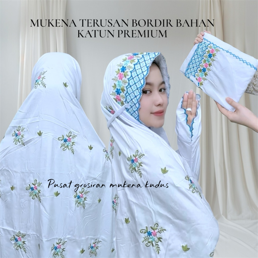 MUKENA TERUSAN LAJURAN SANTRI PED BAHAN KATUN ADEM BORDIR TIMBUL BUNGA TERBARU