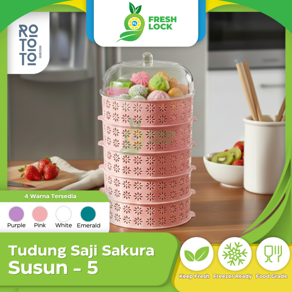 Rototo Tudung Saji Susun Wadah Penyimpanan Makanan Estetik & Higienis Wadah Penutup Food Rack Storag