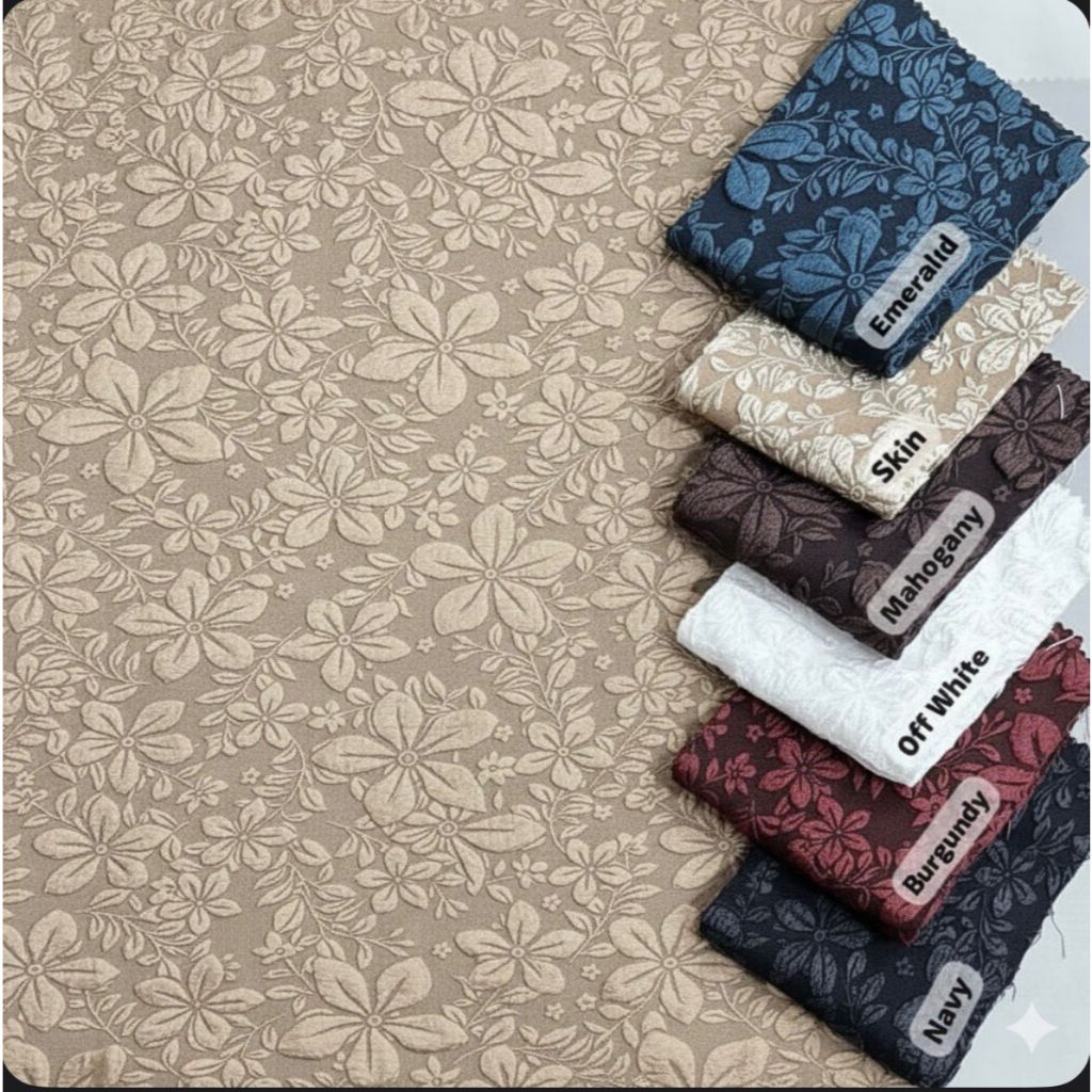 KAIN JACQUARD EMBOSS BUNGA PREMIUM TEBAL | Bahan Gamis Dress Tunik Kondangan Mewah