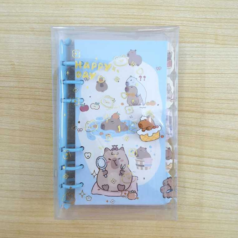 NOTE BOOK/Binder Spiral Capybara Happy day blue