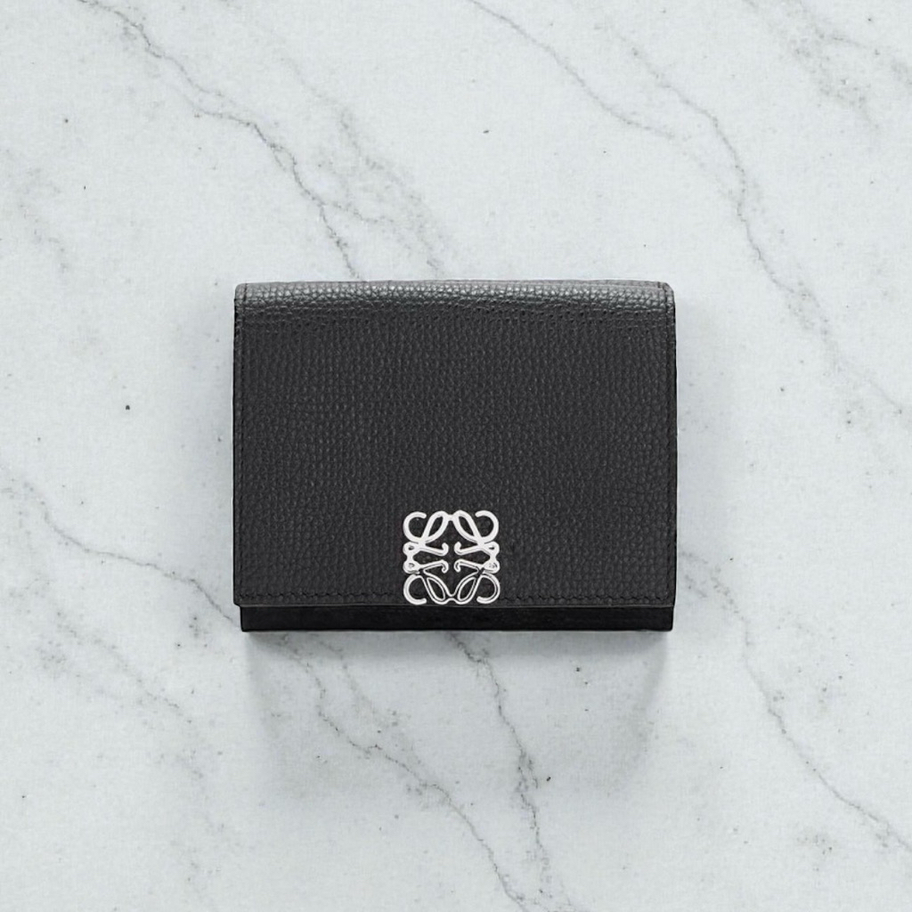 LOEWE Anagram Trifold Tri-Fold Wallet in Pebble Grained Calfskin